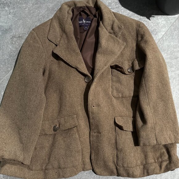 Vintage Ralph Lauren PurpleLabel Women's BrowHerringbone Tweed Jacket Coat  Sz12 - Picture 1 of 9